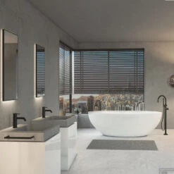 Vrijstaande Badkraan Salenzi Giro Gegalvaniseerd Geborsteld Koper -Hansgrohe Badkamerinterieur Winkel 10aj10 ambiance 2