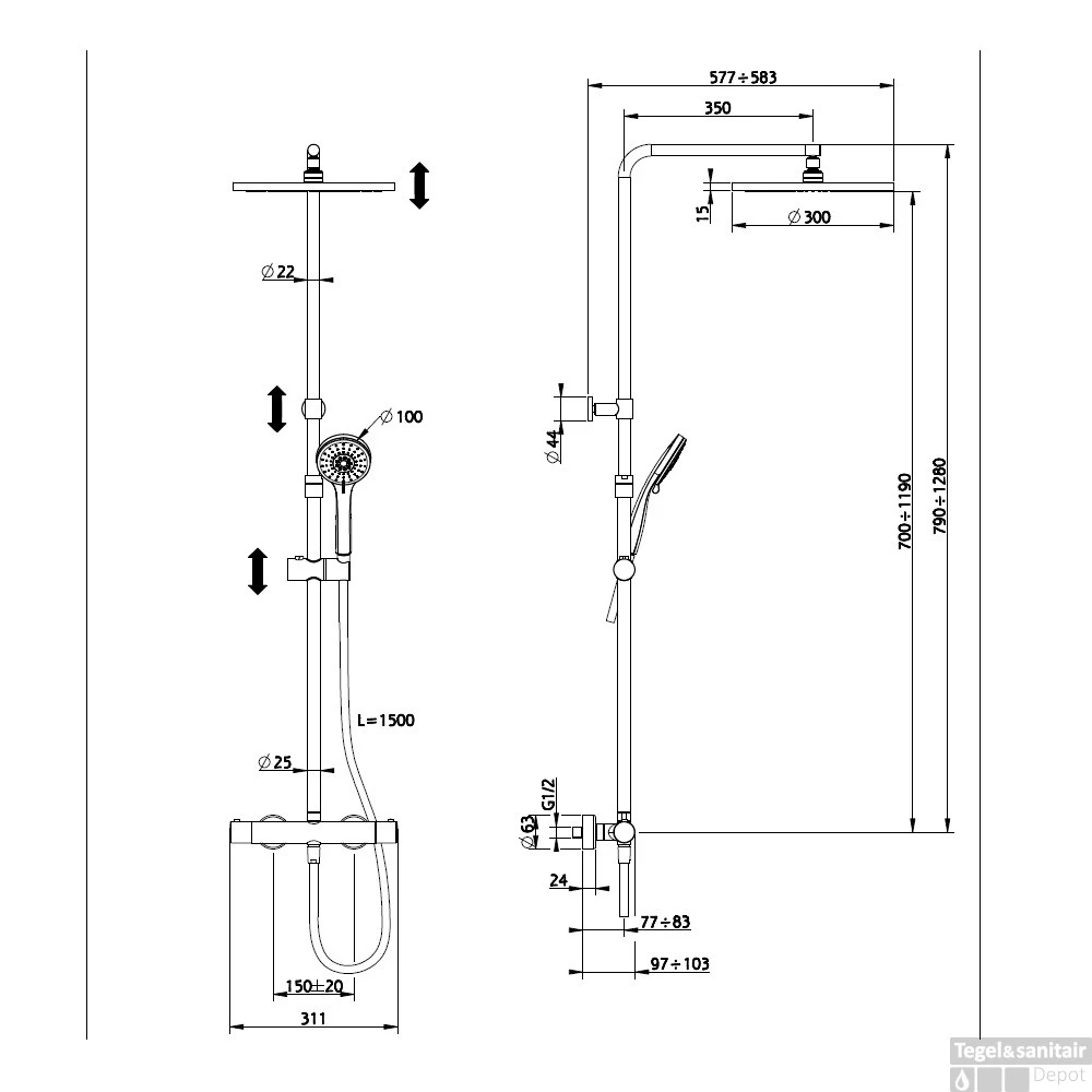 Opbouw Regendouche Salenzi Giro Thermostatisch 30cm En 3 Standen Handdouche Gepoedercoat Mat Zwart 7 Opbouw Regendouche Salenzi Giro Thermostatisch 30cm En 3 Standen Handdouche Gepoedercoat Mat Zwart - Afbeelding 5