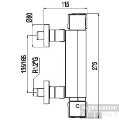 Lex-Tres Thermostaatkraan 181164 5 Lex-Tres Thermostaatkraan 181164 -Hansgrohe Badkamerinterieur Winkel 1563010 lex tres thermostaatkraan lijntekening