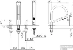 Dornbracht Tara. 4-gats Badrandcomb.voor Badrandmontage Met Hendel Chroom 6 Dornbracht Tara. 4-gats Badrandcomb.voor Badrandmontage Met Hendel Chroom -Hansgrohe Badkamerinterieur Winkel 17075