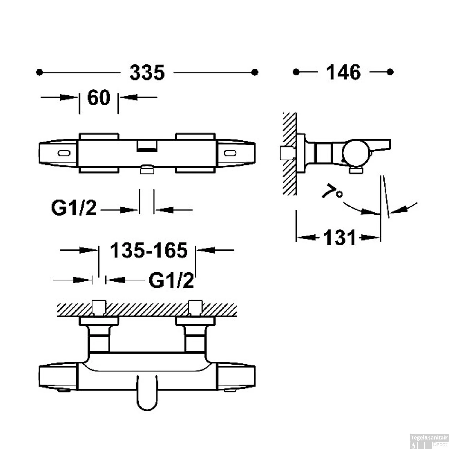 Thermostatische Mengkraan Tres Over-Wall Voor Bad En Douche Staal 4 Thermostatische Mengkraan Tres Over-Wall Voor Bad En Douche Staal - Afbeelding 2