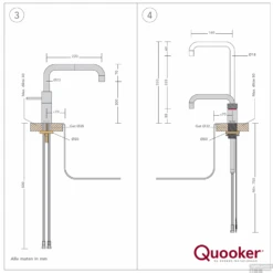 Quooker Cube Nordic Square Twintaps Chroom Met Pro3-VAQ Boiler -Hansgrohe Badkamerinterieur Winkel 1 technische tekening nordic square 1 1