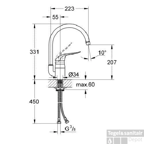 Grohe Euroeco Special Keukenkraan Hoog Met Hendel 12 Cm. Chroom 4 Grohe Euroeco Special Keukenkraan Hoog Met Hendel 12 Cm. Chroom - Afbeelding 2