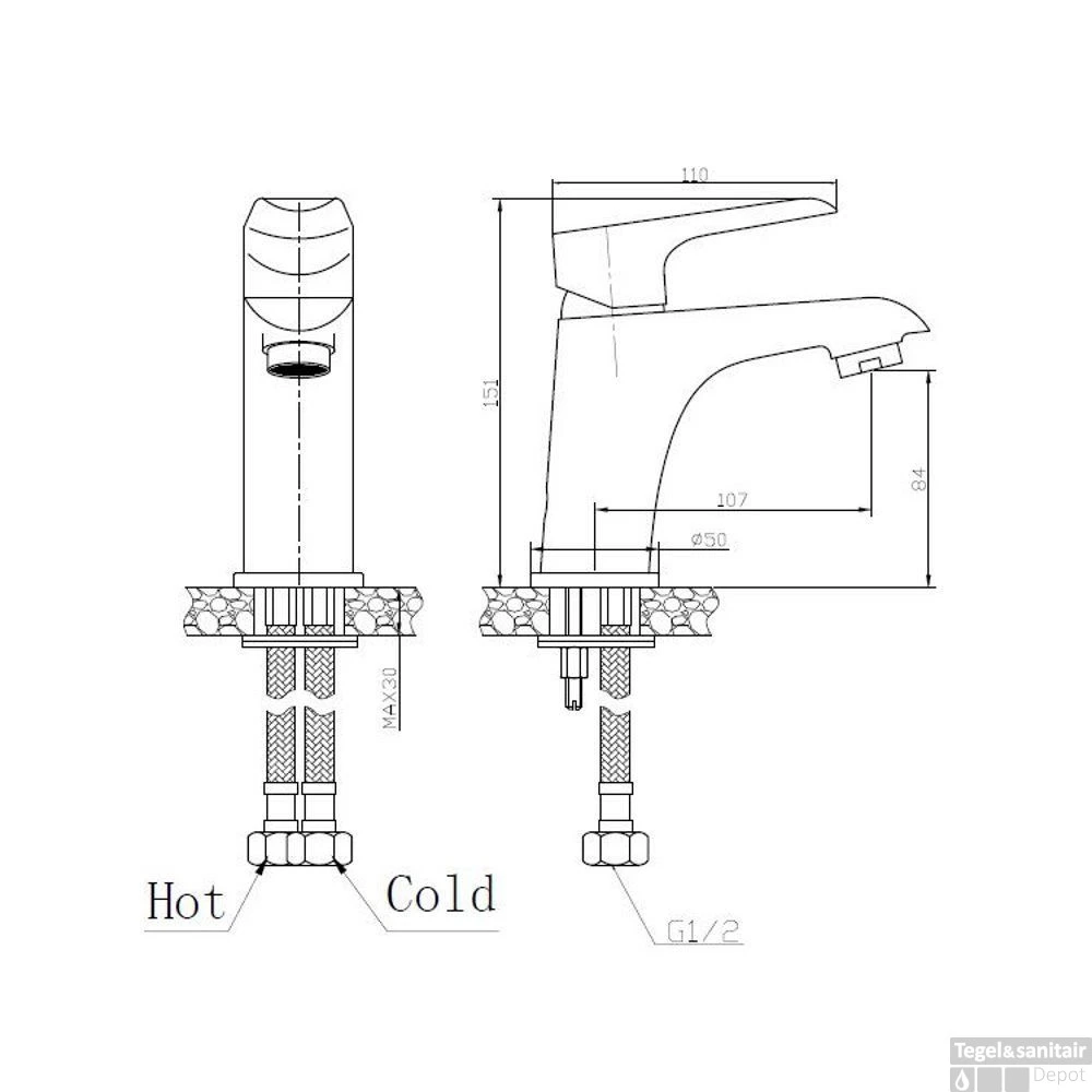 Wastafelmengkraan Wiesbaden Targa Wit/chroom 15 Cm 4 Wastafelmengkraan Wiesbaden Targa Wit/chroom 15 Cm - Afbeelding 2