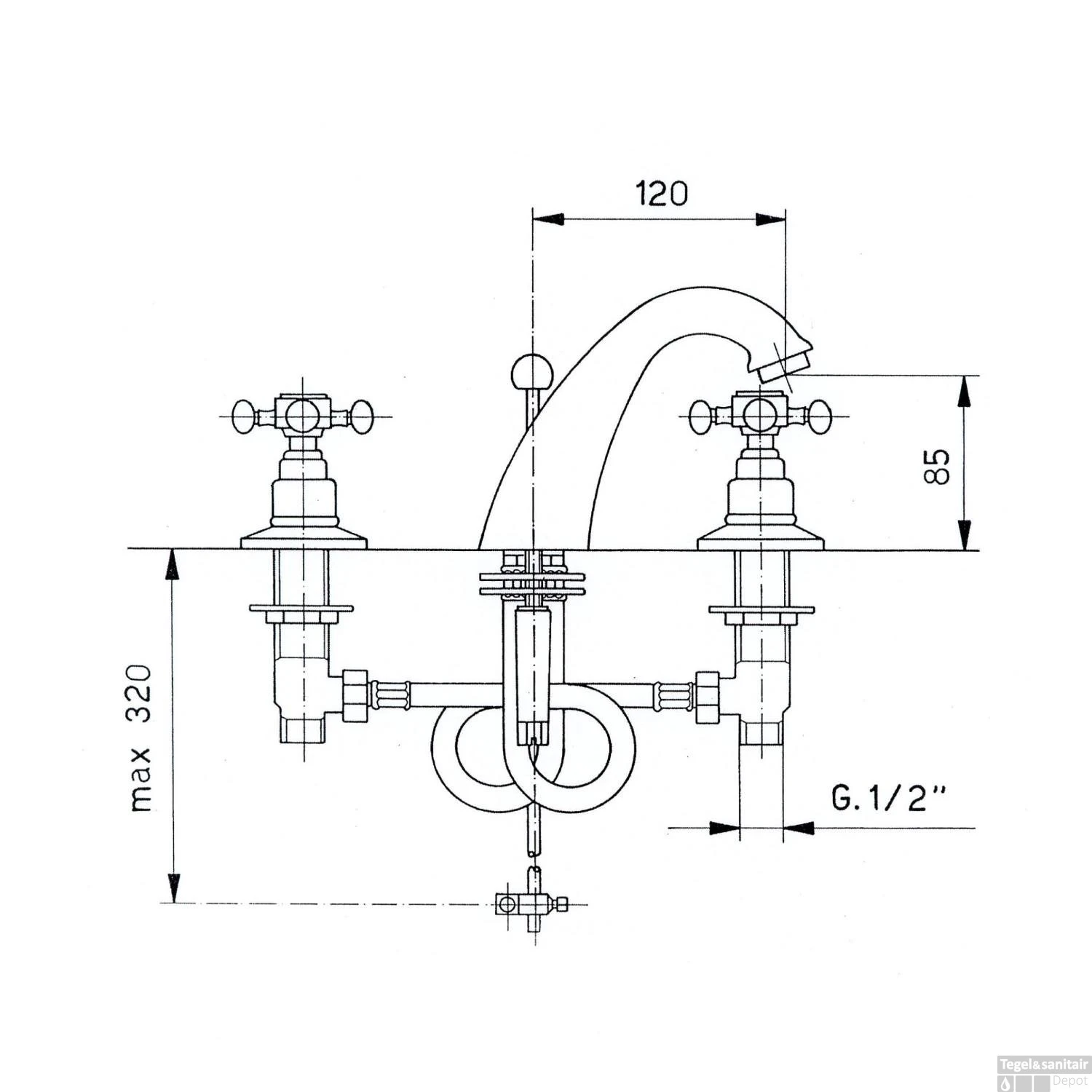 Wastafelmengkraan 3-gats Sapho Antea 2-knop Uitloop Gebogen 8.5 Cm Rose Goud (incl. Waste) - Afbeelding 2