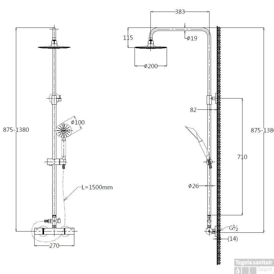 Douche Opbouwset Best Design Ore Munchen Thermostatisch RVS 5 Douche Opbouwset Best Design Ore Munchen Thermostatisch RVS - Afbeelding 3