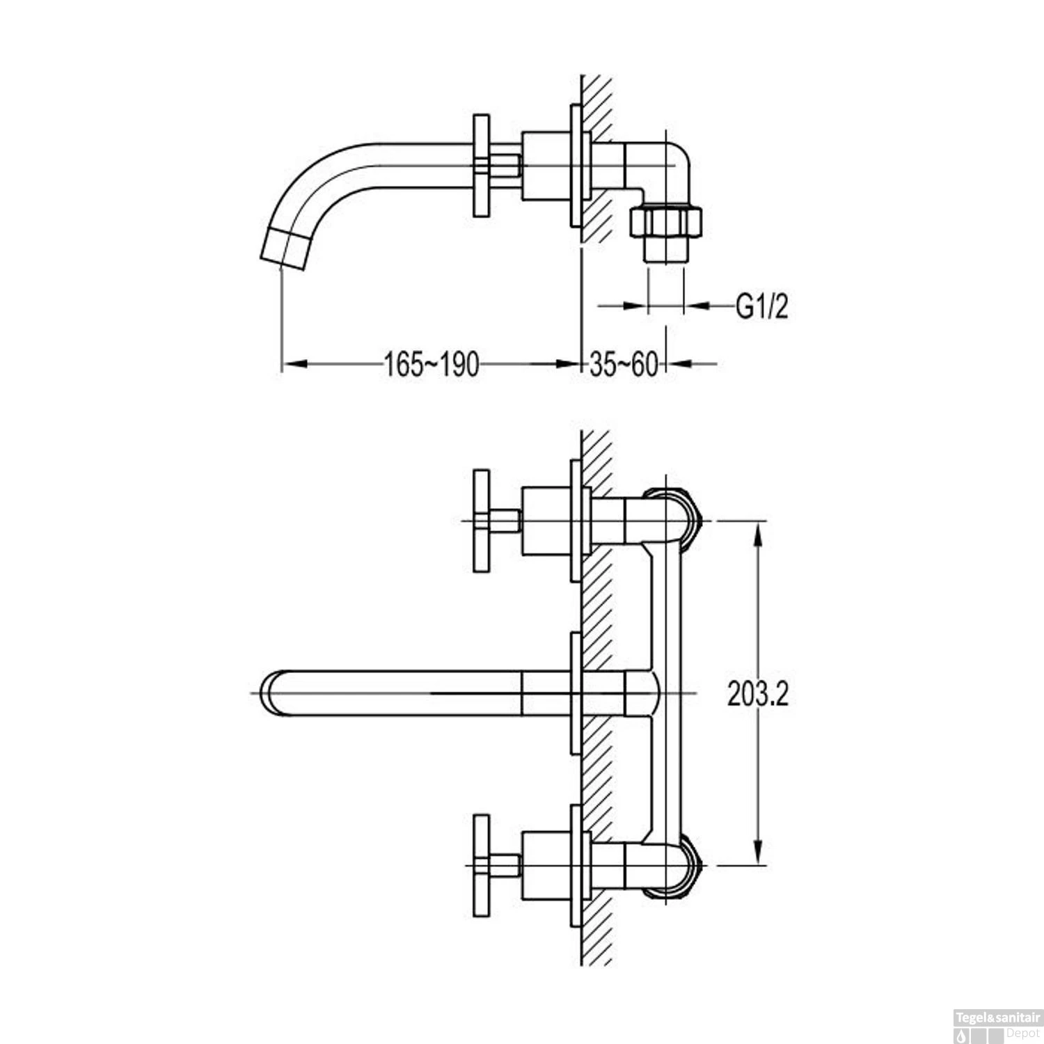 Badkraan Inbouw Best Design New-Jax 3-Gats Wandmodel Chroom 4 Badkraan Inbouw Best Design New-Jax 3-Gats Wandmodel Chroom - Afbeelding 2