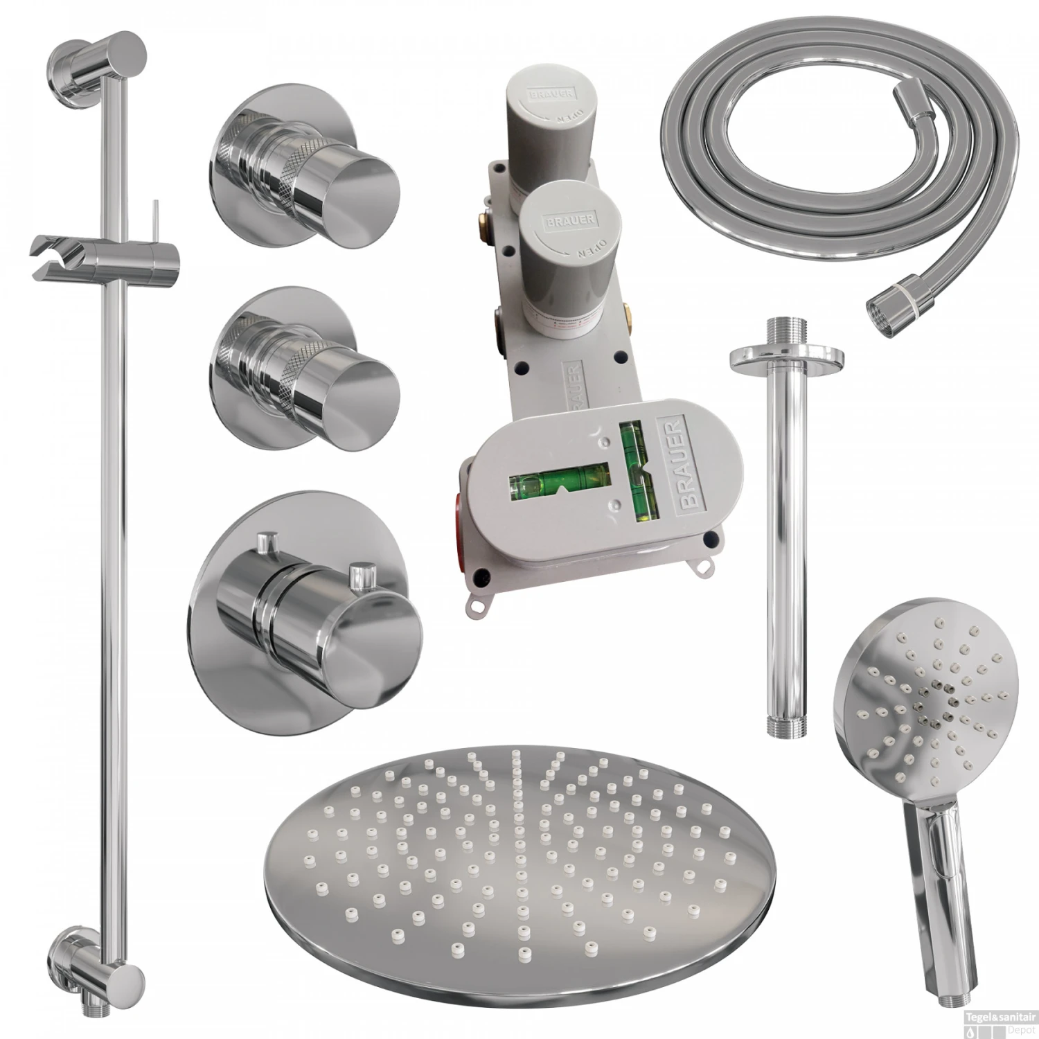 Thermostatisch Inbouwdoucheset Brauer Chrome 30cm Hoofddouche Plafondarm 3 Standen Handdouche Op Glijstang Chroom 4 Thermostatisch Inbouwdoucheset Brauer Chrome 30cm Hoofddouche Plafondarm 3 Standen Handdouche Op Glijstang Chroom - Afbeelding 2