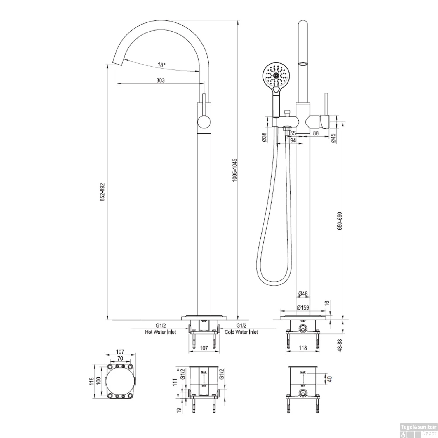 Vrijstaande Badkraan Brauer Copper Met Handdouche Rond Koper 7 Vrijstaande Badkraan Brauer Copper Met Handdouche Rond Koper - Afbeelding 5