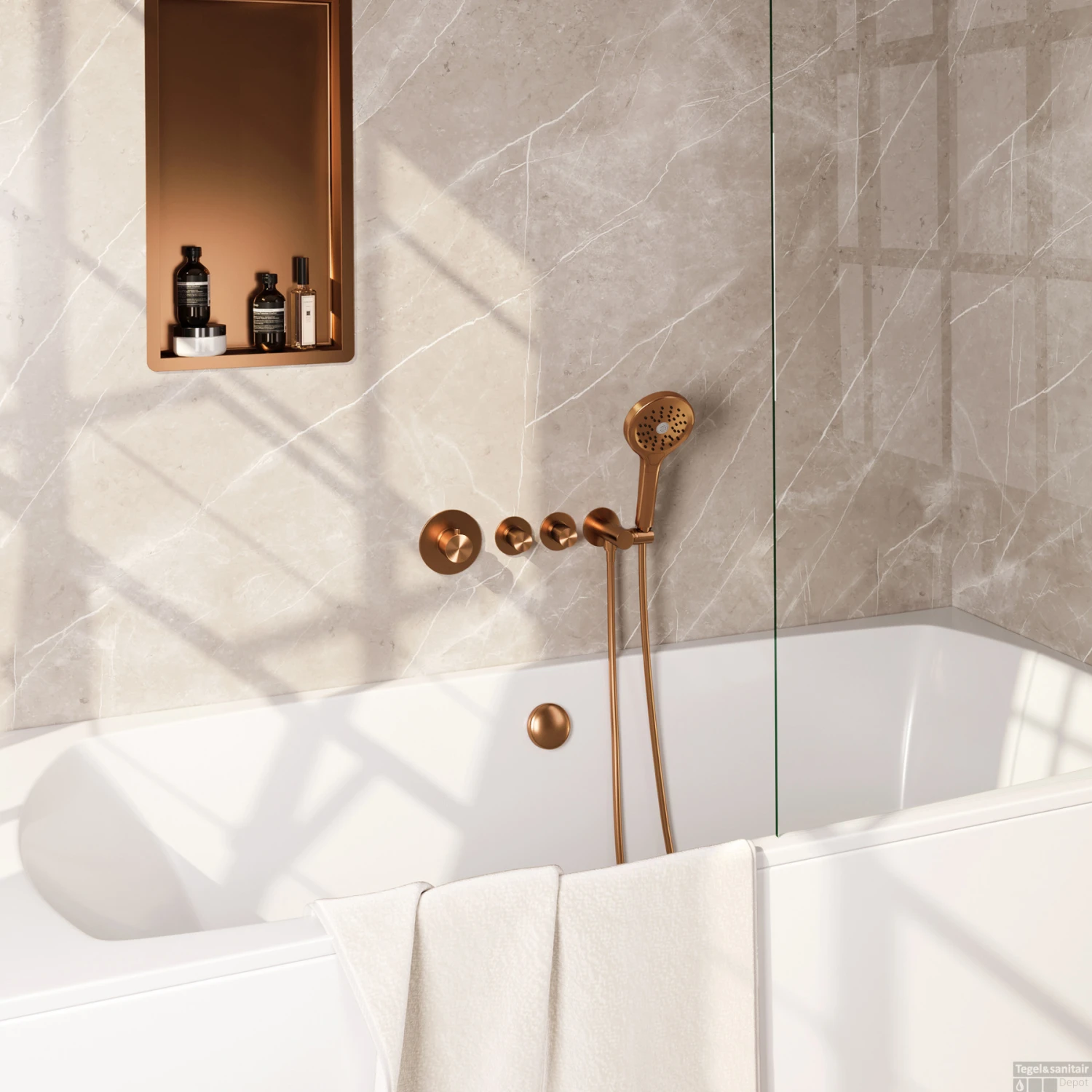 Inbouwthermostaatset Brauer Copper Carving Incl 3 Standen Handdouche En Badafvoer Koper 3 Inbouwthermostaatset Brauer Copper Carving Incl 3 Standen Handdouche En Badafvoer Koper