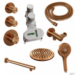 Regendoucheset Inbouw Brauer Copper Carving Thermostatisch 20cm Met Wandarm En Handdouche 3-Standen Losse Stopkranen Geborsteld Koper -Hansgrohe Badkamerinterieur Winkel 5 gk 103 2 sfeer