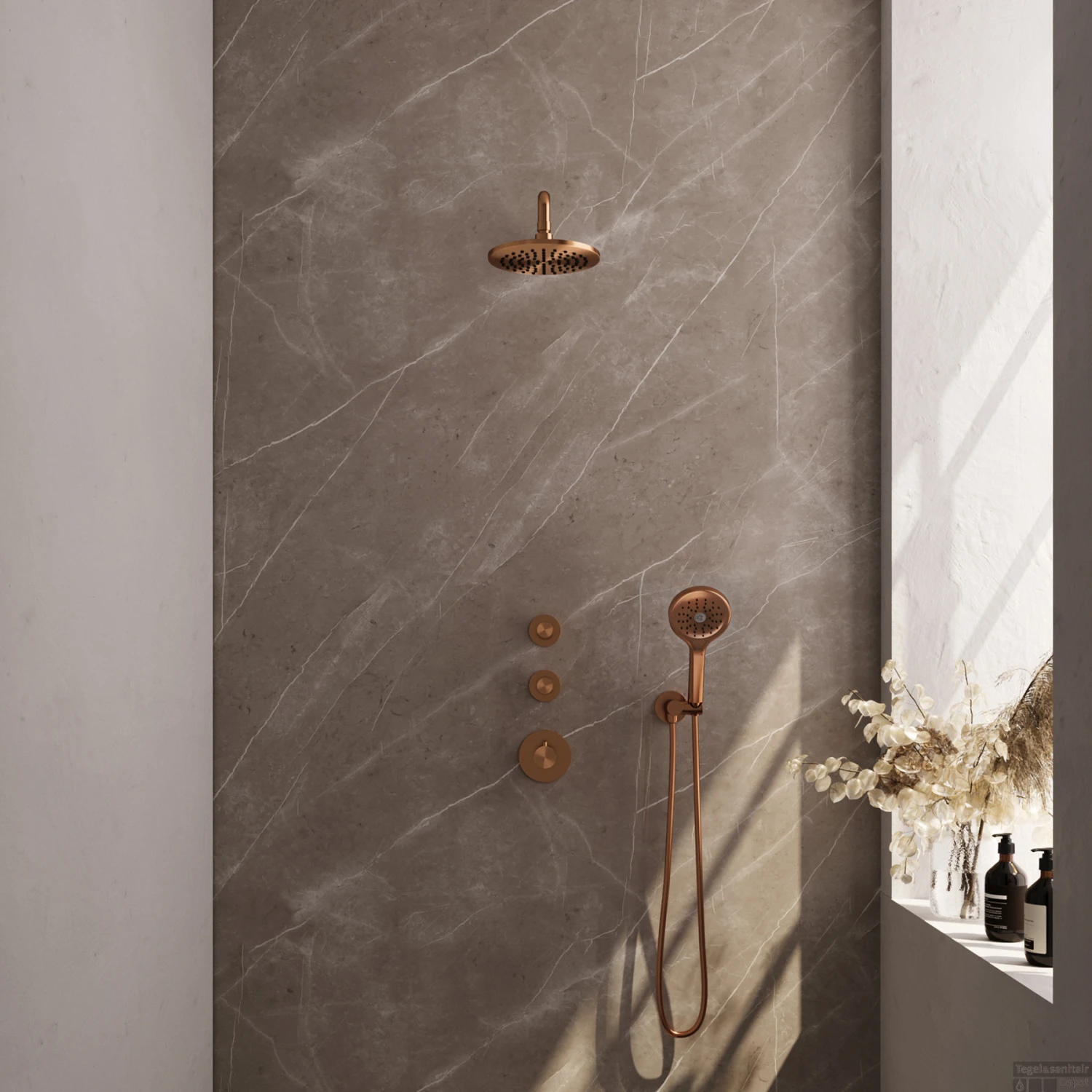 Regendoucheset Inbouw Brauer Copper Carving Thermostatisch 20cm Met Gebogen Wandarm En Handdouche 3-Standen Losse Stopkranen Geborsteld Koper 3 Regendoucheset Inbouw Brauer Copper Carving Thermostatisch 20cm Met Gebogen Wandarm En Handdouche 3-Standen Losse Stopkranen Geborsteld Koper