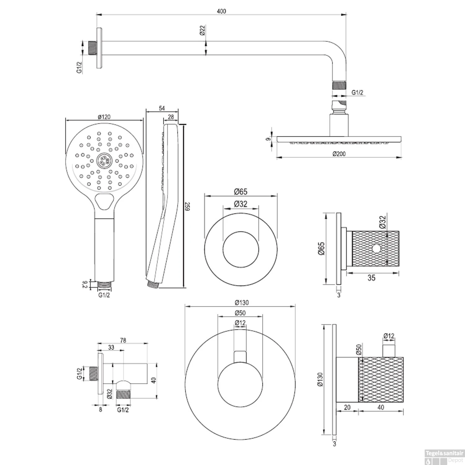 Regendoucheset Inbouw Brauer Copper Carving Thermostatisch 20cm Met Gebogen Wandarm En Handdouche 3-Standen Losse Stopkranen Geborsteld Koper 13 Regendoucheset Inbouw Brauer Copper Carving Thermostatisch 20cm Met Gebogen Wandarm En Handdouche 3-Standen Losse Stopkranen Geborsteld Koper - Afbeelding 11
