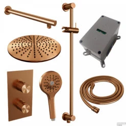 Regendoucheset Inbouw Brauer Copper Carving Thermostatisch 30cm Met 3-Weg Omstelling, Wandarm, Glijstang En 3-Standen Handdouche Geborsteld Koper -Hansgrohe Badkamerinterieur Winkel 5 gk 140 2 sfeer 1