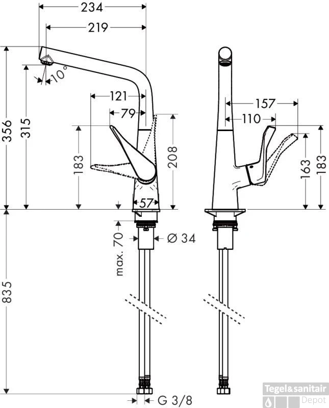 Hansgrohe Metris Keukenkraan Voor Plaatsing Bij Raam Chroom 4 Hansgrohe Metris Keukenkraan Voor Plaatsing Bij Raam Chroom - Afbeelding 2