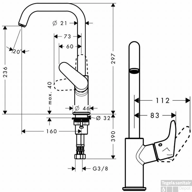 Hansgrohe Focus Wastafelkraan Met Draaibare Uitloop 24 Cm. Chroom 4 Hansgrohe Focus Wastafelkraan Met Draaibare Uitloop 24 Cm. Chroom - Afbeelding 2