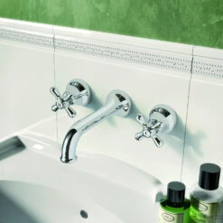 Wastafelmengkraan Hotbath Amice Inbouw 2-kruisgreep Gebogen 18 Cm Chroom