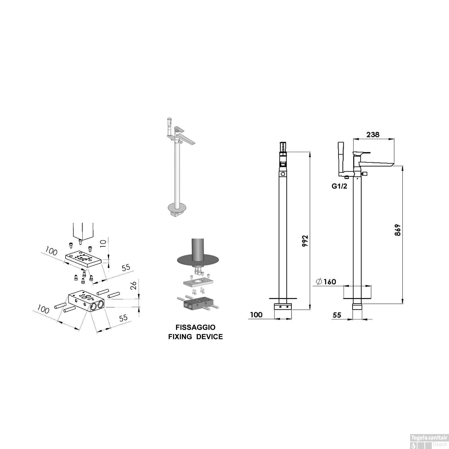 Vrijstaande Badmengkraan Sapho Axamite 99.2 Cm Met Handdouche Chroom 7 Vrijstaande Badmengkraan Sapho Axamite 99.2 Cm Met Handdouche Chroom - Afbeelding 5