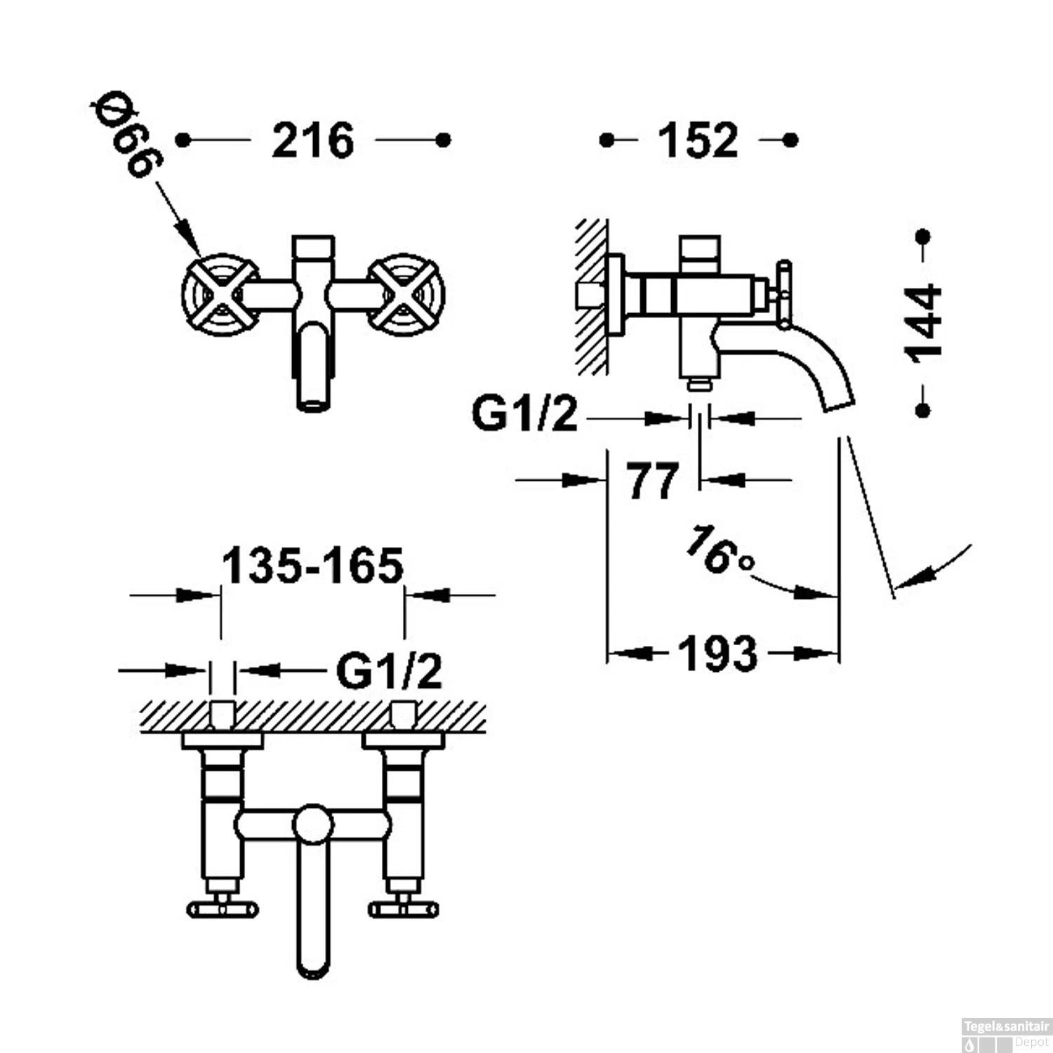Bad- En Douchemengkraan Tres Mont Blanc 2-Kruisgreep Met Staafhanddouche Mat Goud - Afbeelding 2