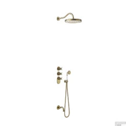 Badkraan Tres Clasic Thermostatisch Inbouw Incl. Regendouche 3-wegs Verouderd Messing Mat