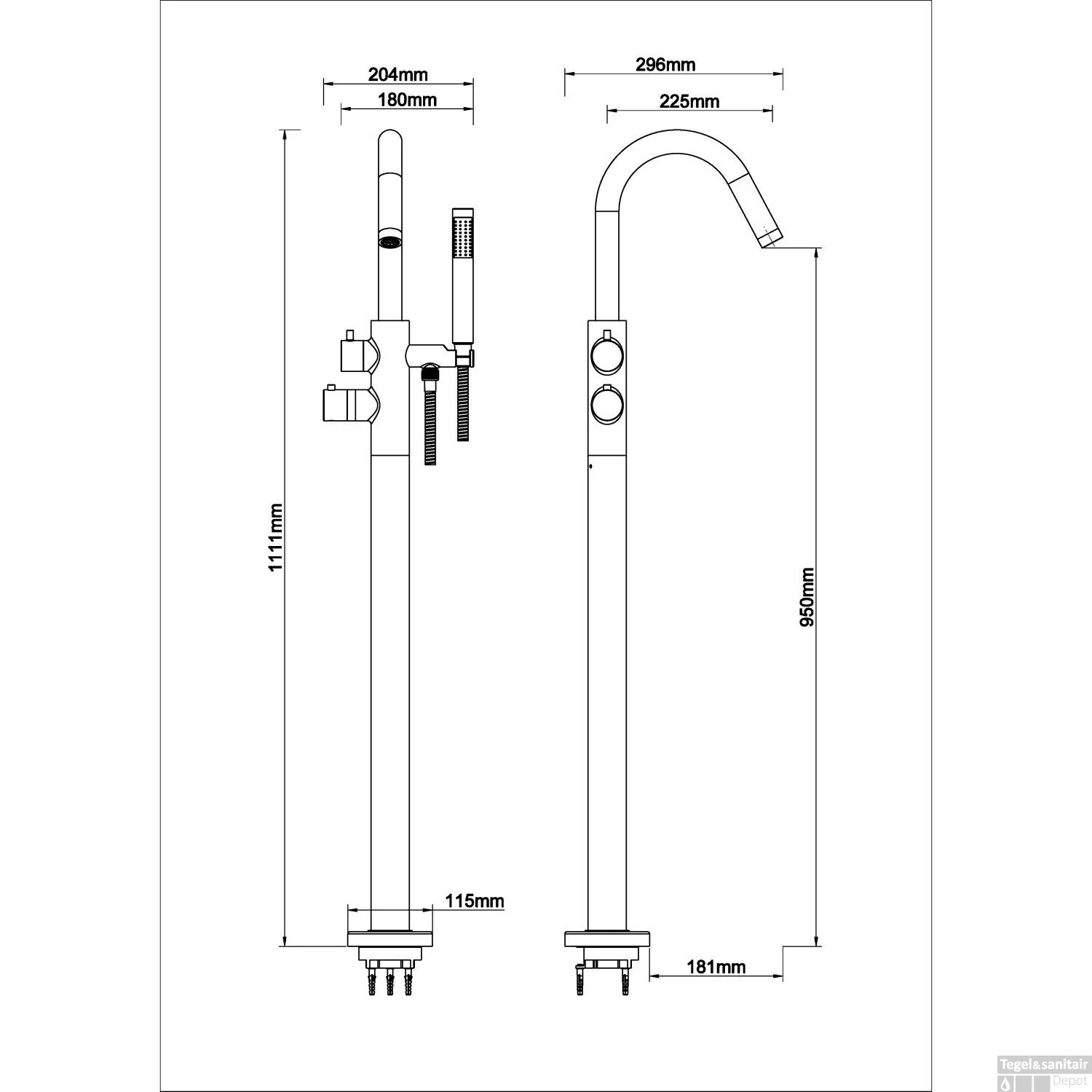 Badkraan Vrijstaand Wiesbaden Caral Thermostatisch Compleet Geborsteld Staal 4 Badkraan Vrijstaand Wiesbaden Caral Thermostatisch Compleet Geborsteld Staal - Afbeelding 2