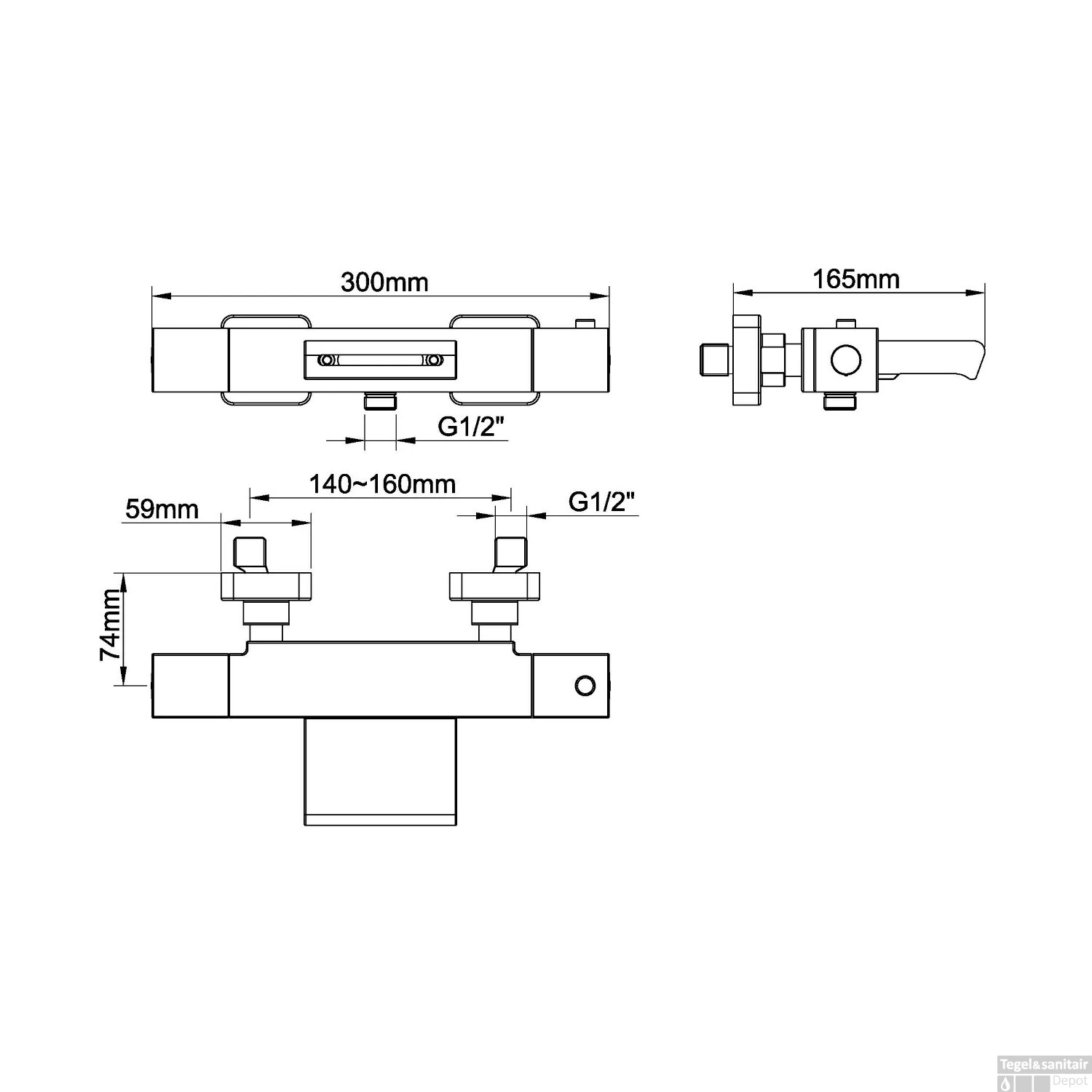 Badkraan Wiesbaden Rombo Waterval Thermostatisch Vierkant RVS 4 Badkraan Wiesbaden Rombo Waterval Thermostatisch Vierkant RVS - Afbeelding 2