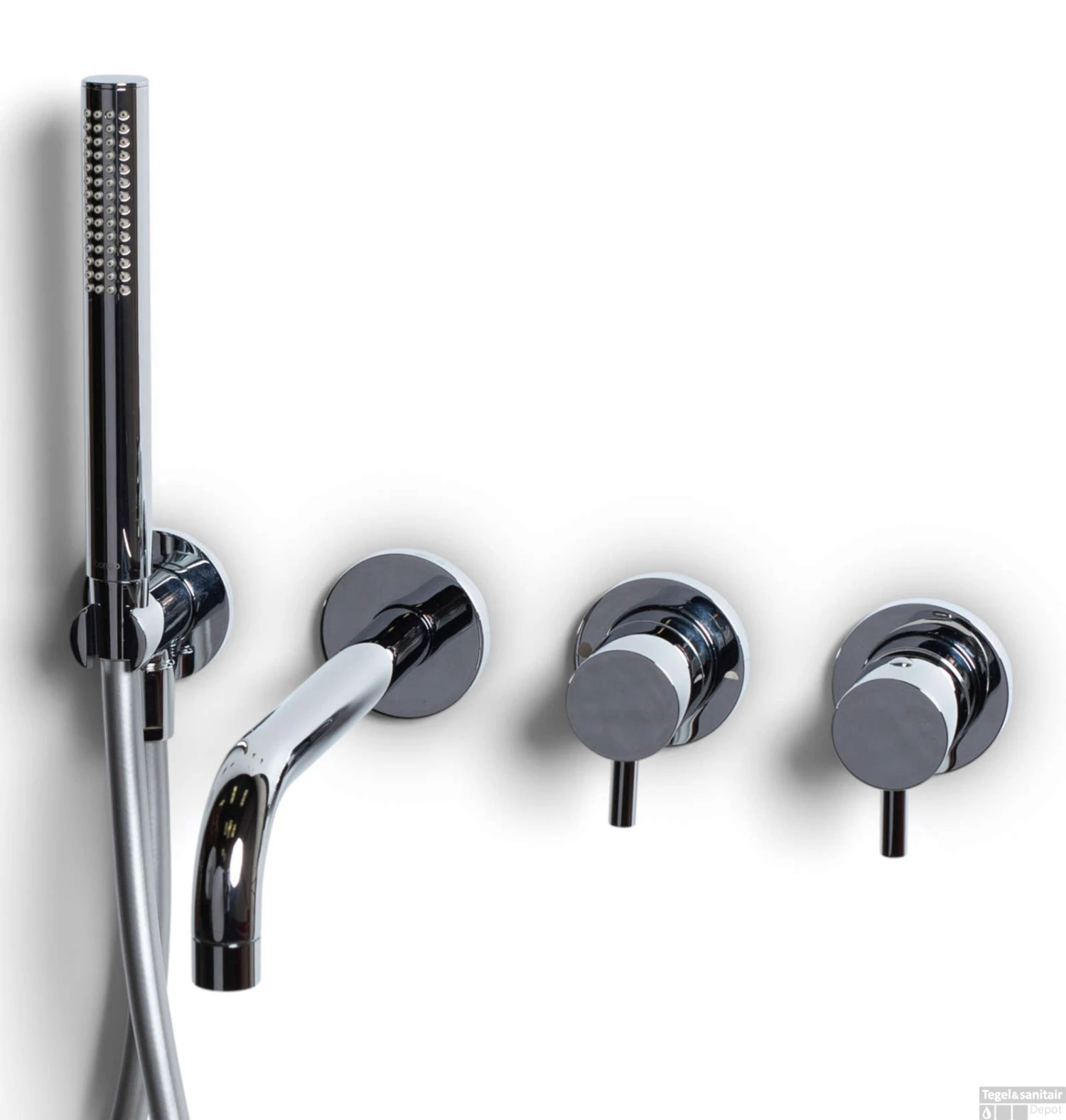 Badmengkraan Inbouw Bongio Squadra 22 Cm Uitloop Met Handdoucheset En 2-Weg Omstel Chroom