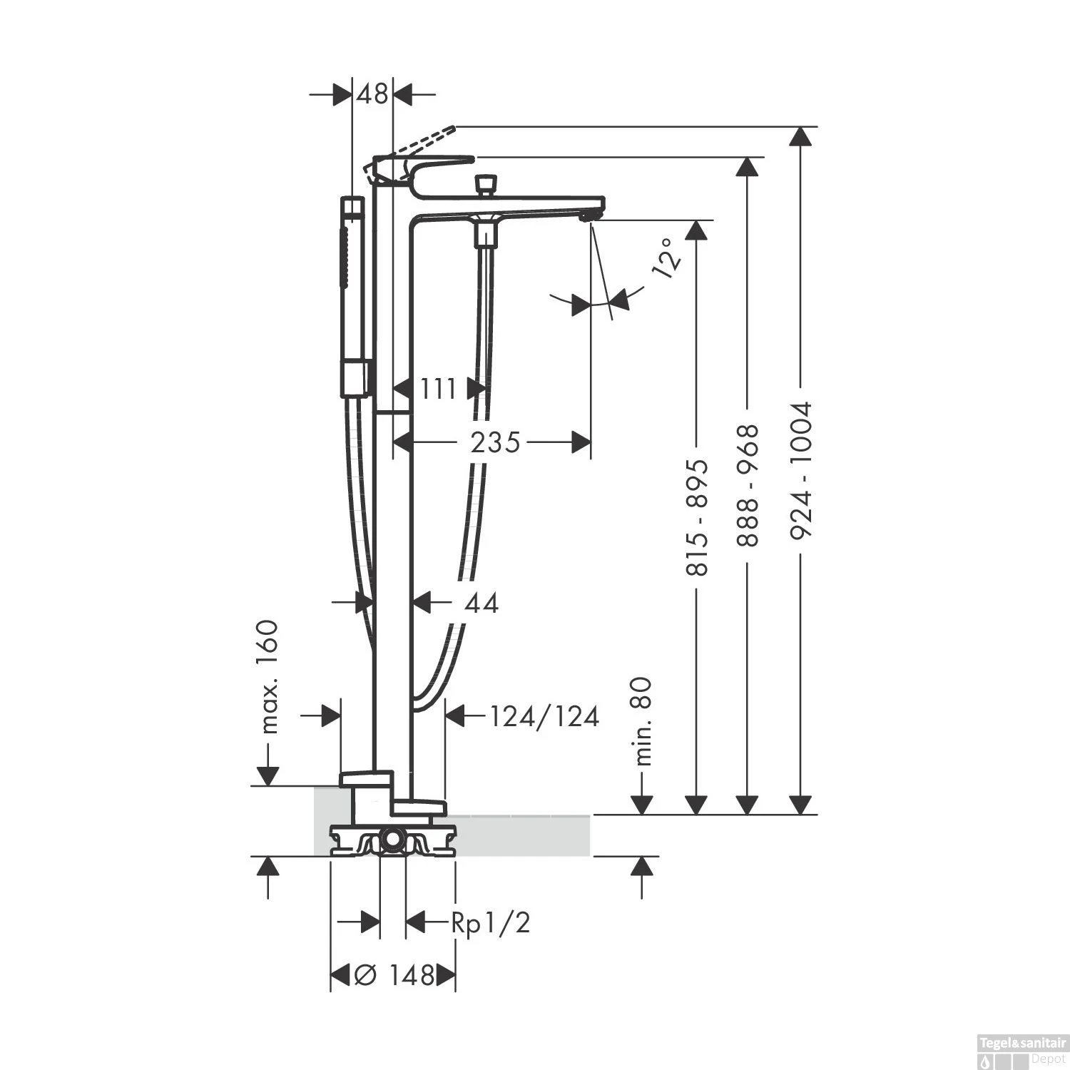 Badmengkraan Metropol HansGrohe Eengreeps Vloergemonteerd Mat Wit 5 Badmengkraan Metropol HansGrohe Eengreeps Vloergemonteerd Mat Wit - Afbeelding 3