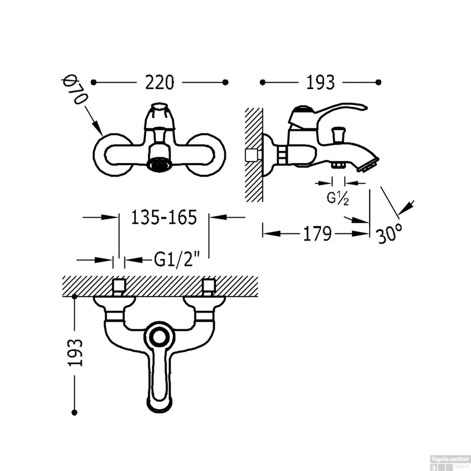 Badmengkraan Tres Clasic 1 Hendel Incl Handdouche En Doucheslang RVS - Afbeelding 2