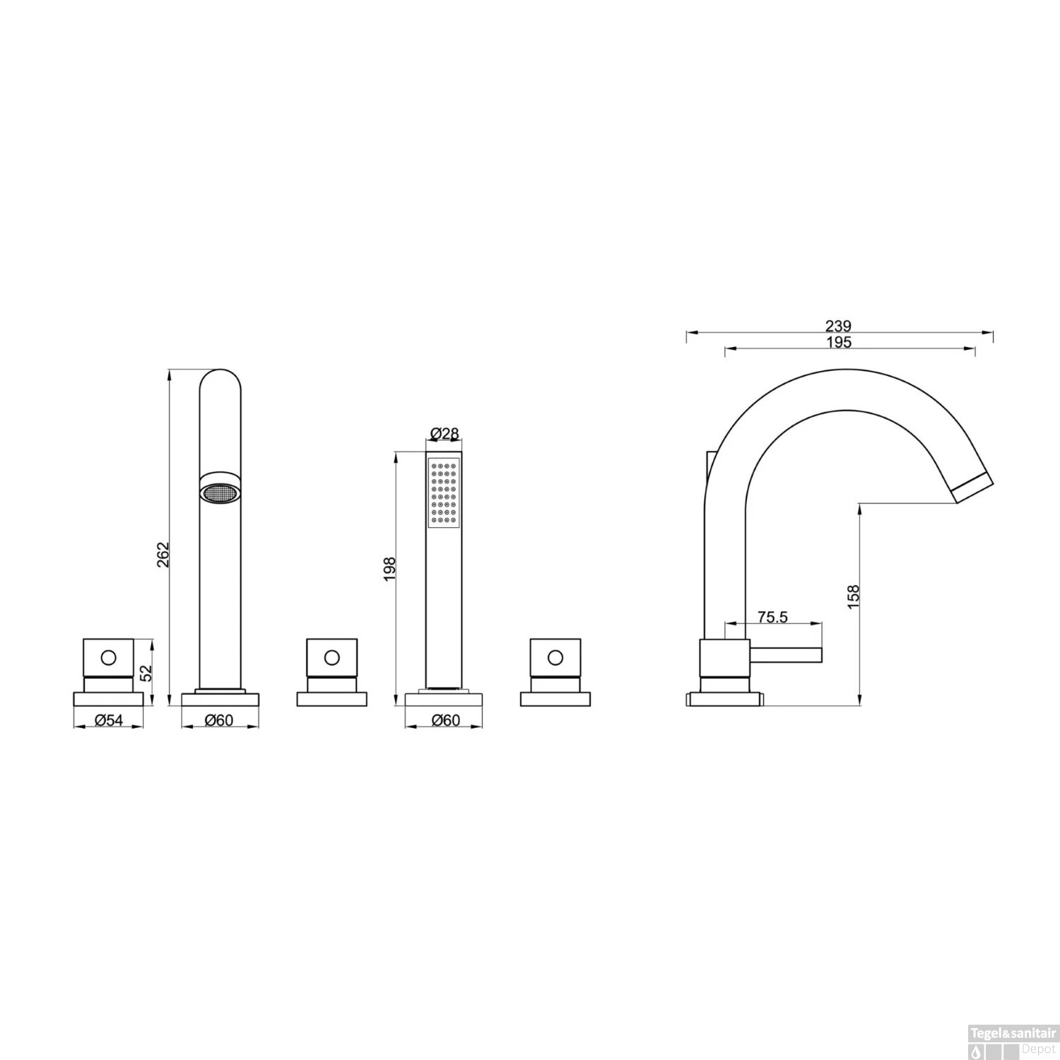 Badrandkraan Combinatie Boss & Wessing 5-Gats Compleet Mat Zwart 5 Badrandkraan Combinatie Boss & Wessing 5-Gats Compleet Mat Zwart - Afbeelding 3