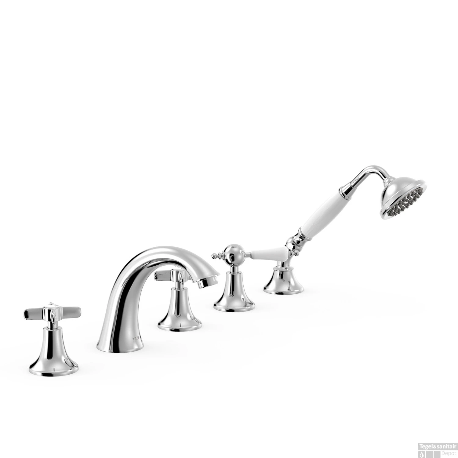 Badrandkraan Tres Clasic Mengkraan Gebogen Incl. Omstelknop En Handdouche Chroom