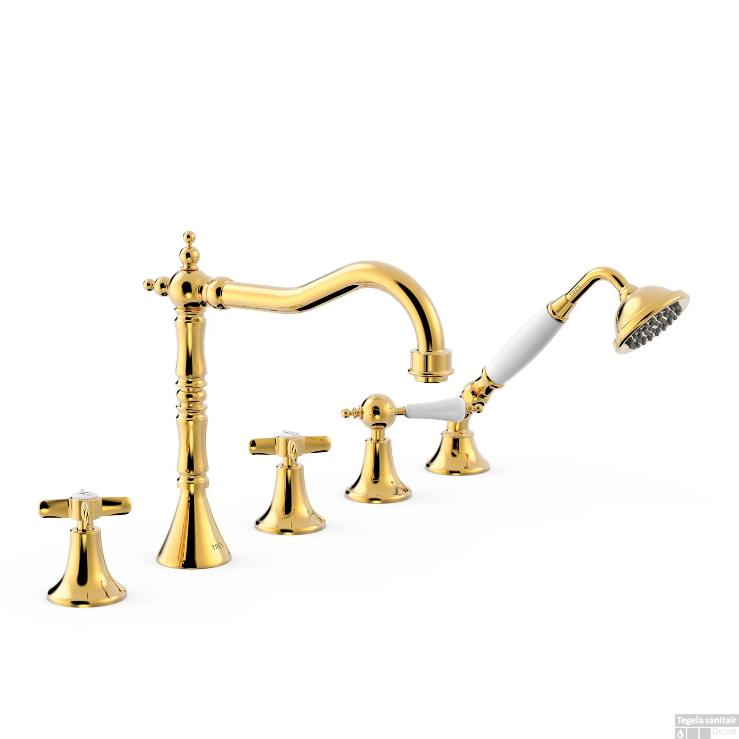 Badrandkraan Tres Clasic Mengkraan Incl. Omstelknop En Handdouche Goud