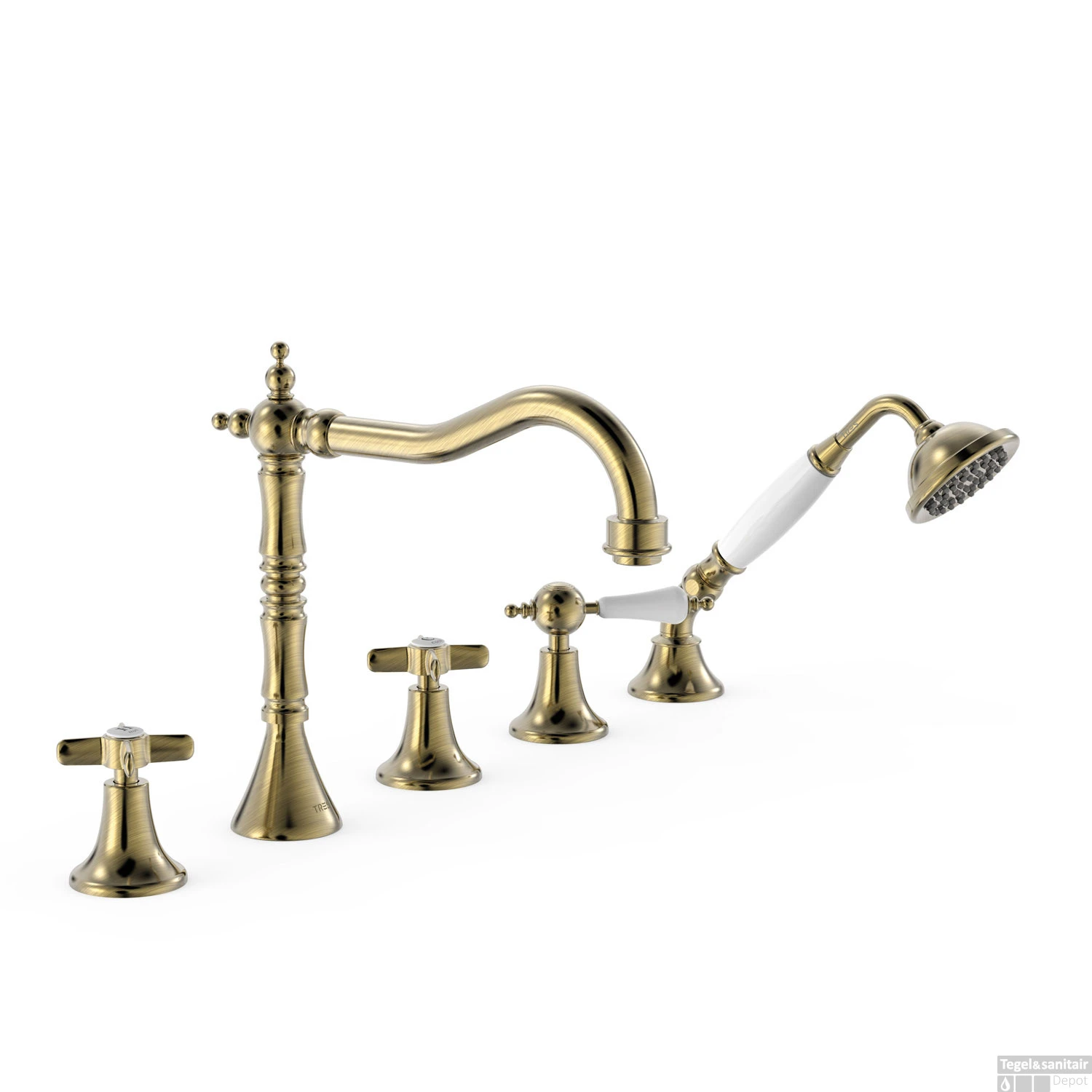 Badrandkraan Tres Clasic Mengkraan Incl. Omstelknop En Handdouche Verouderd Messing