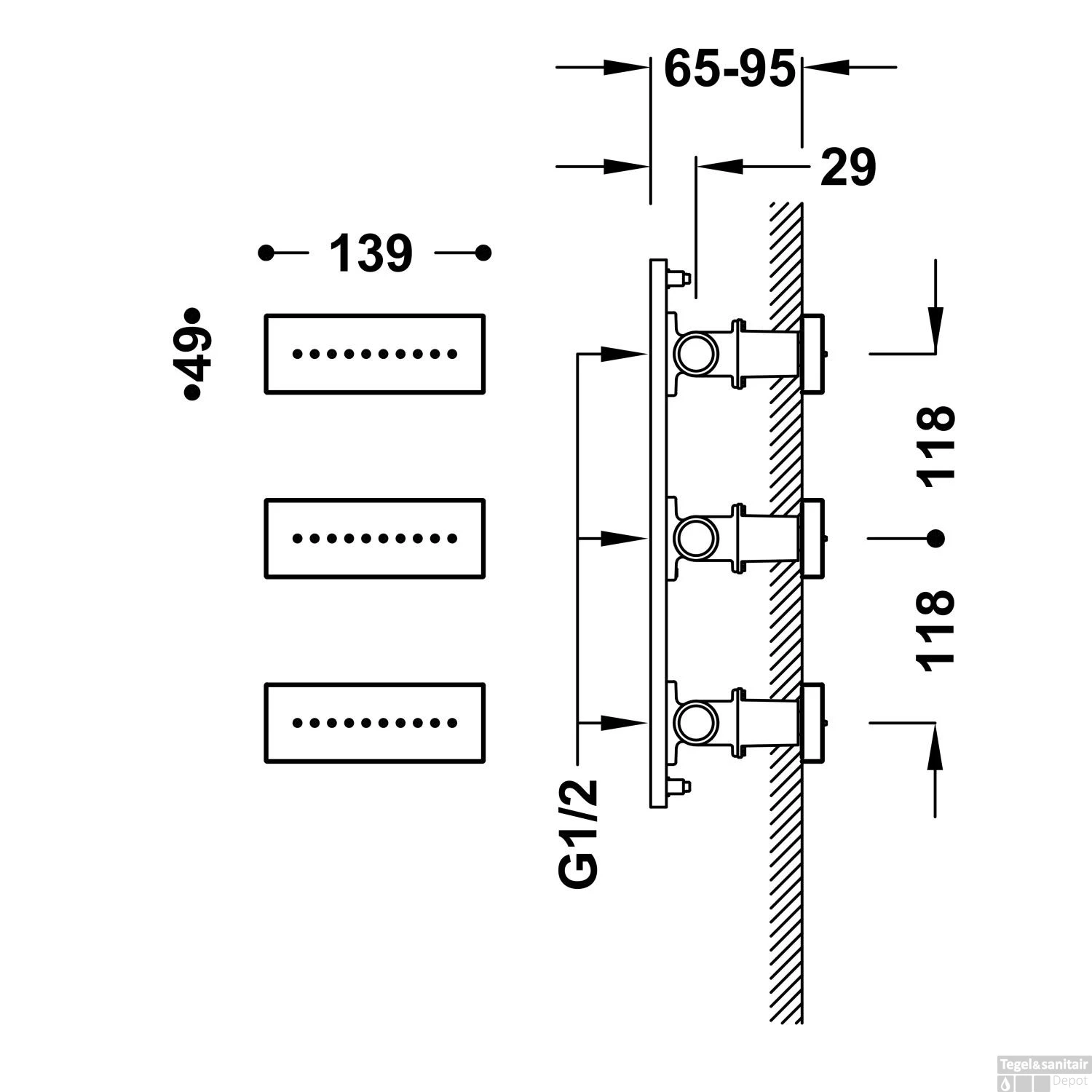 Bodyjet Tres Inbouw Hydromassage 13.9x4.9 Cm Mat Zwart 4 Bodyjet Tres Inbouw Hydromassage 13.9x4.9 Cm Mat Zwart - Afbeelding 2
