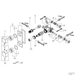 BWS Douchethermostaatkraan Inbouw 2-Wegs Vierkant Chroom -Hansgrohe Badkamerinterieur Winkel bws douchethermostaatkraan inbouw 2 wegs vierkant chroom detail