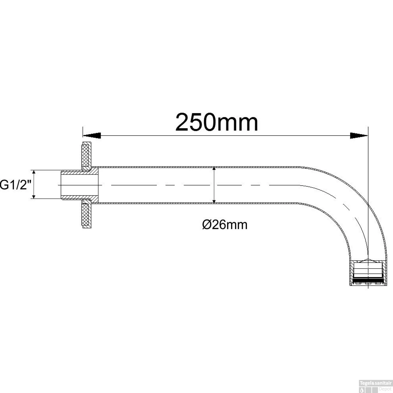 BWS Inbouwuitloop Rond 25cm 1/2" Chroom 5 BWS Inbouwuitloop Rond 25cm 1/2" Chroom - Afbeelding 3