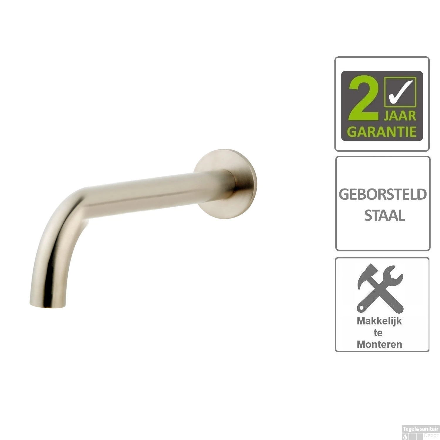 BWS Inbouwuitloop Rond 25cm 1/2" Geborsteld Staal 3 BWS Inbouwuitloop Rond 25cm 1/2" Geborsteld Staal