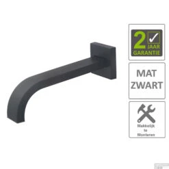 BWS Baduitloop Vierkant 22 Cm Mat Zwart (excl Inbouwdeel)