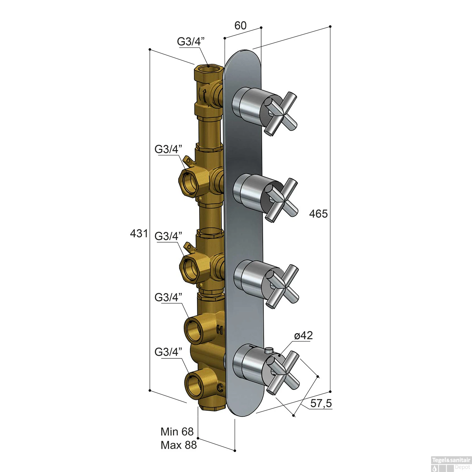 Douchethermostaat Hotbath Chap Inbouw 3 Stopkranen Verticaal Chroom 5 Douchethermostaat Hotbath Chap Inbouw 3 Stopkranen Verticaal Chroom - Afbeelding 3