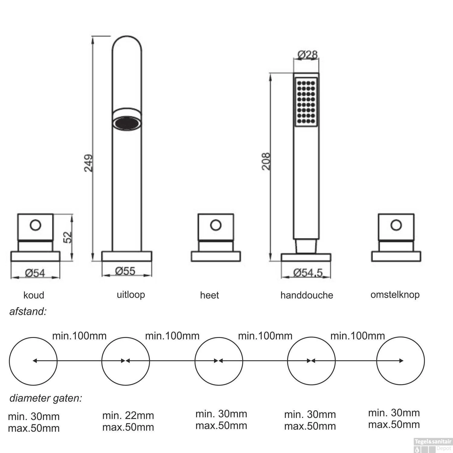Badrand Combinatie Caral 5-gats Badrandkraan Compleet Mat Zwart 4 Badrand Combinatie Caral 5-gats Badrandkraan Compleet Mat Zwart - Afbeelding 2