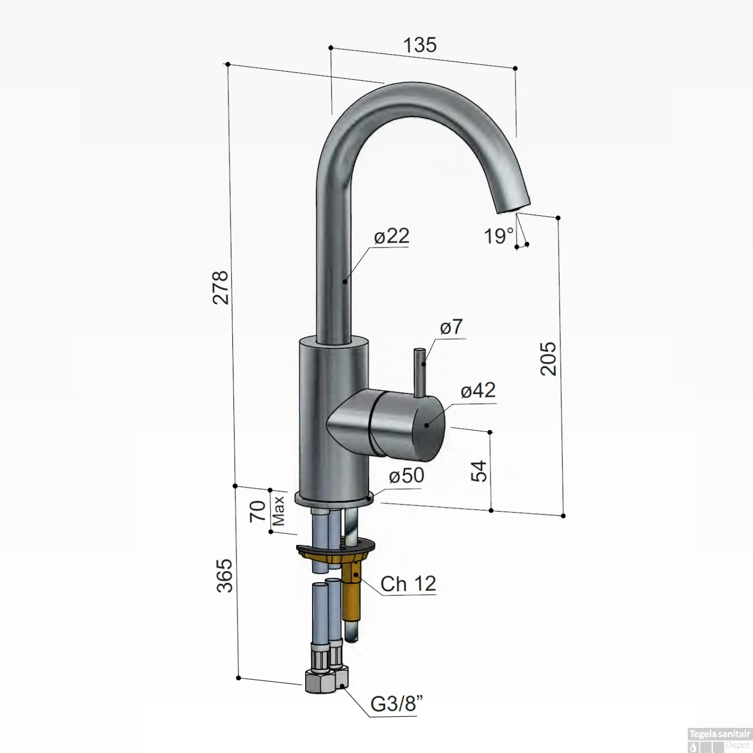 Wastafelmengkraan Hotbath Cobber 1-hendel Gebogen 27.8 Cm Verouderd IJzer 6 Wastafelmengkraan Hotbath Cobber 1-hendel Gebogen 27.8 Cm Verouderd IJzer - Afbeelding 4