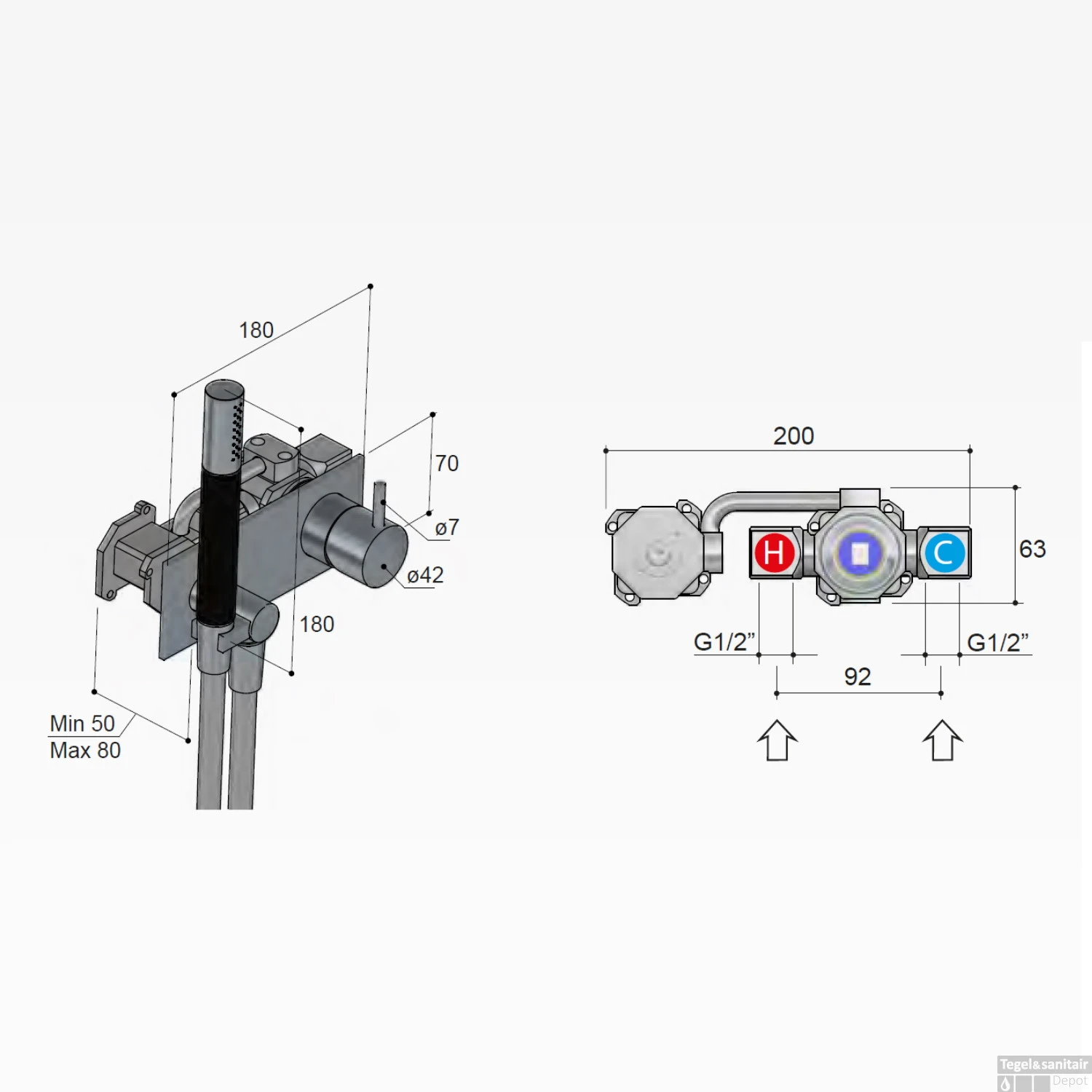 Inbouw Douchemengkraan Hotbath Cobber Incl. Doucheslang En Handdouche Geborsteld Nikkel - Afbeelding 5