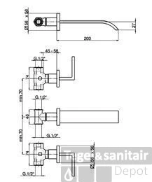 Wastafelkraan Cisal Wave 3-gats Muur WA0075102A RVS Look