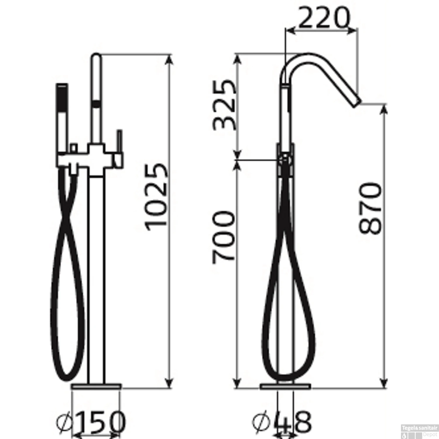 Clou Xo Vrijstaande Badmengkraan Type 7 Met Handdouche Chroom - Afbeelding 5