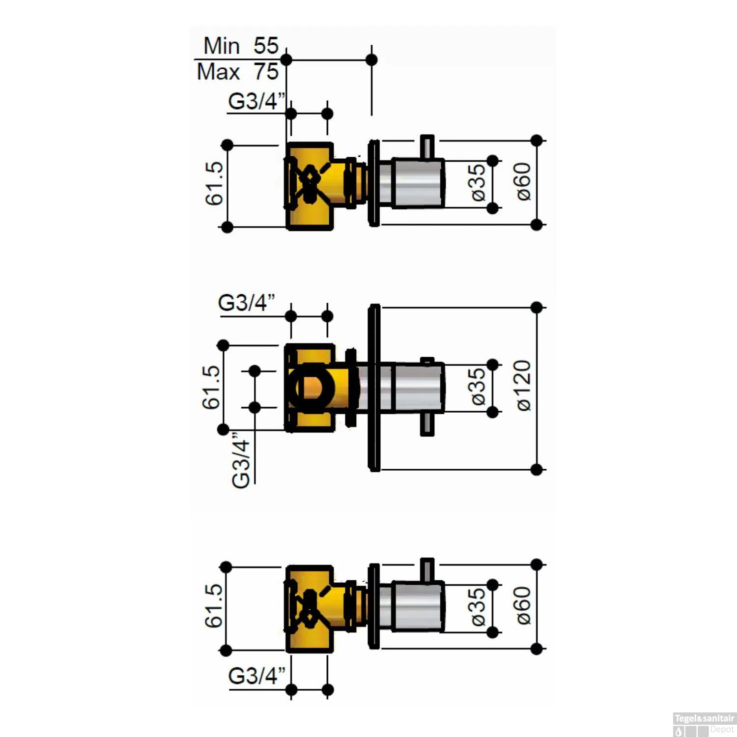 Complete Regendouche Hotbath Get Together IBS2R Inbouwset Met 2 Stopkranen Rond - Afbeelding 8