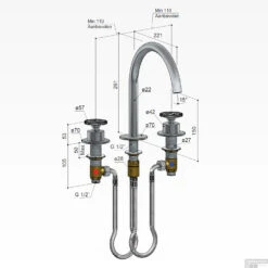 Wastafelmengkraan Hotbath Cobber @Work 3 Gats Geborsteld Nikkel -Hansgrohe Badkamerinterieur Winkel cw033gn wastafelmengkraan hotbath cobber work 3 gats geborsteld nikkel tech 1