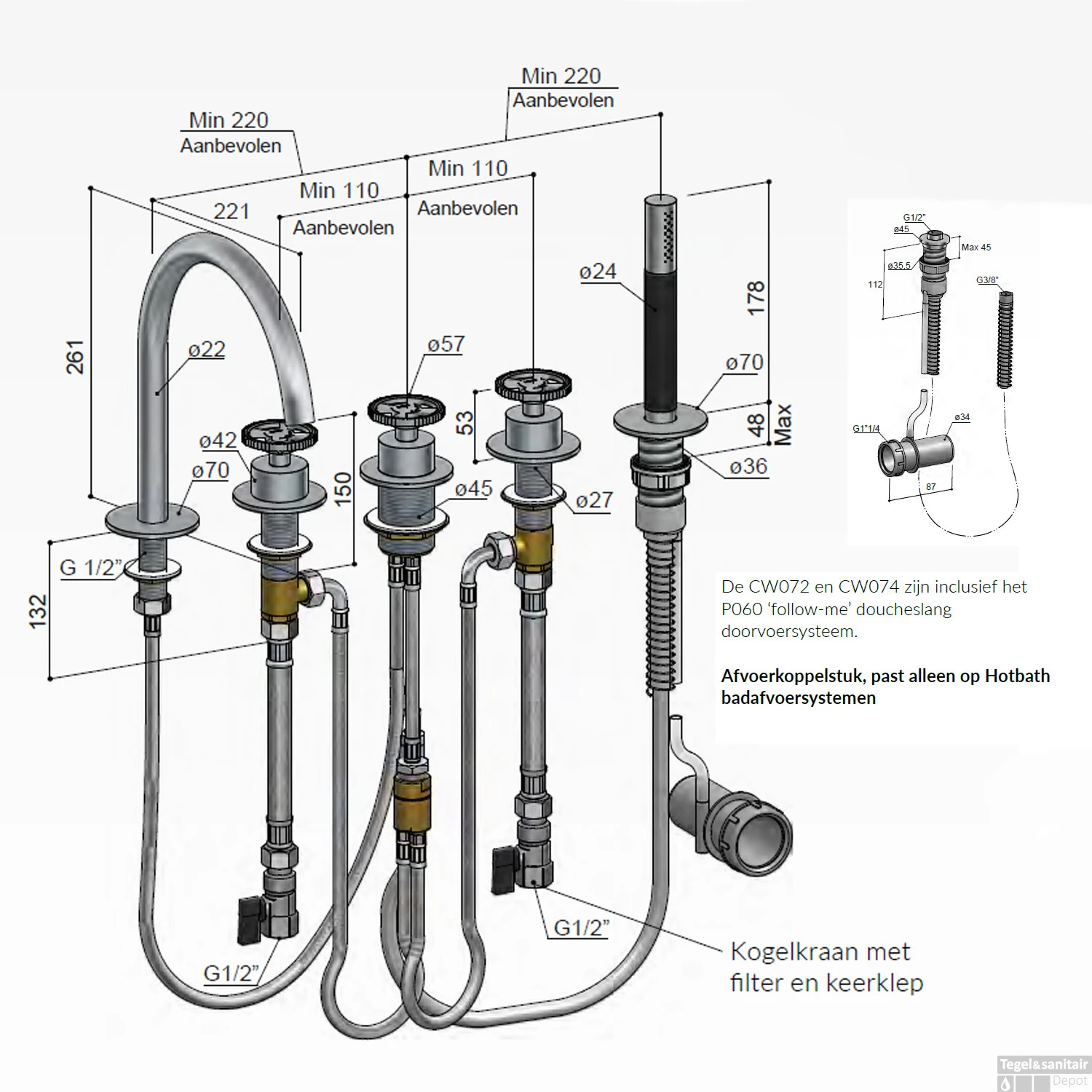 Badrandcombinatie Hotbath Cobber @Work Inbouw 5 Gats Met 2 Stopkranen En Handdouche Met Uitloop Mat Zwart 5 Badrandcombinatie Hotbath Cobber @Work Inbouw 5 Gats Met 2 Stopkranen En Handdouche Met Uitloop Mat Zwart - Afbeelding 3
