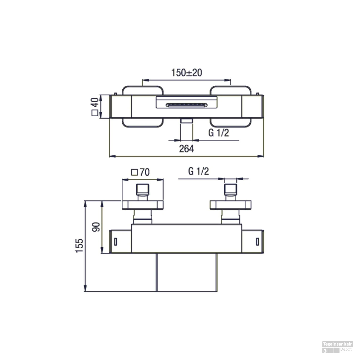 Opbouw Badkraan Sapho Dimy Thermostaatkraan Waterval 2-knop 15.5 Cm Chroom - Afbeelding 6
