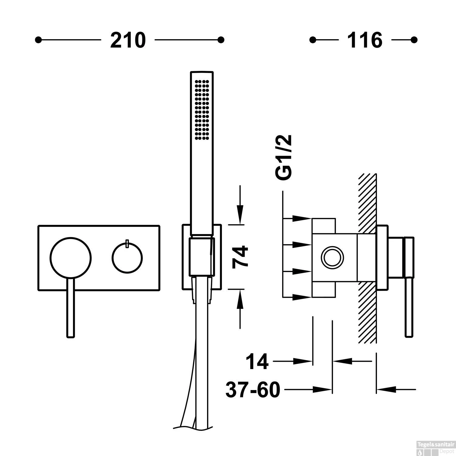 Douchekraan Tres 3V 3-Weg Mengkraan Met Handdouche Staal 4 Douchekraan Tres 3V 3-Weg Mengkraan Met Handdouche Staal - Afbeelding 2