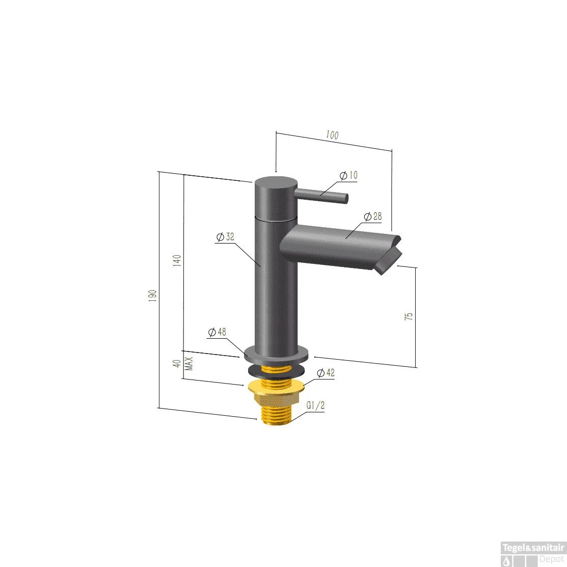 Fonteinkraan Boss & Wessing Iron Gunmetal 6 Fonteinkraan Boss & Wessing Iron Gunmetal - Afbeelding 4